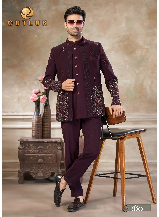 OUTLUK Maroon Jodhpuri Suit for Men - Image 1